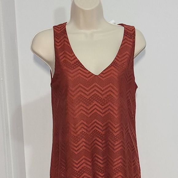 Amisu Dark Orange Zigzag Tassel Dress with Fringe Bottom. - Picture 3 of 5